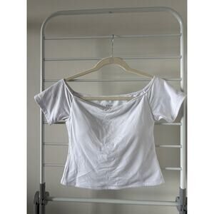 Klassy Network White Off Shoulder Crop Top Built In Bra Removable Pads Medium